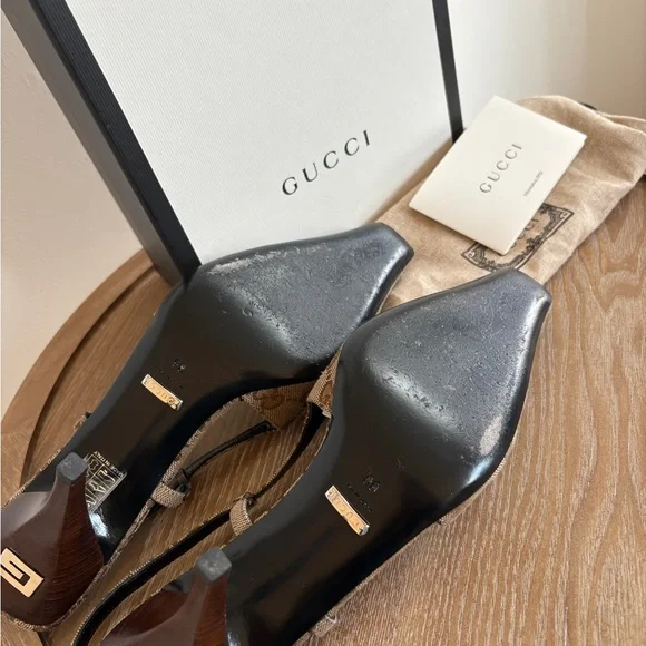 Gucci Women's Brown Patterned Slingback Heels - Picture 4 of 5